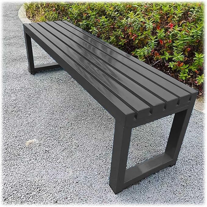 Heavy Duty Outdoor Patio Bench, Metal Garden Benches Weatherproof Park Bench 3.3ft 3.9ft 4.9ft 5.9ft 2-Person Seat Backless Porch Seating Multifunctional Slat Furniture Chair(Black,4.9ft)