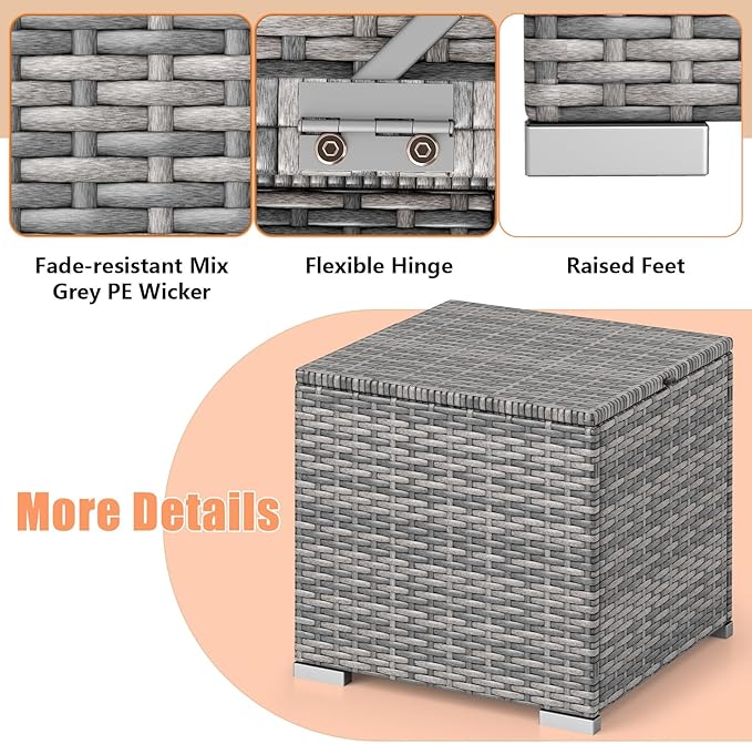 RELAX4LIFE Wicker Outdoor Storage Ottoman - 2-Piece Rattan Footstool w/Removable Cushion - Photo 7