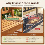 Flamaker Outdoor Bench with Pull-Up Center Table, Acacia Wood Bench Folding Loveseat for 2 Person - Photo 4