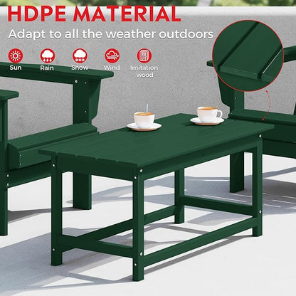Costaelm 4-Piece Set Outdoor/Patio Poly Adirondack Chairs with a Coffee and a Side Table (2 Seater), Dark Green