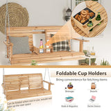 Tangkula 2 Person Hanging Porch Swing, Outdoor Bench Swing with Adjustable Chains, Foldable Cup Holders, High Back - Photo 5