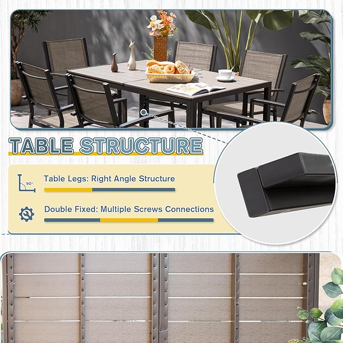 Rankok 35" x 59" Outdoor Dining Table for 6 Rectangular Patio Table with Rust Proof Metal Frame Large Outside Table for - Photo 4