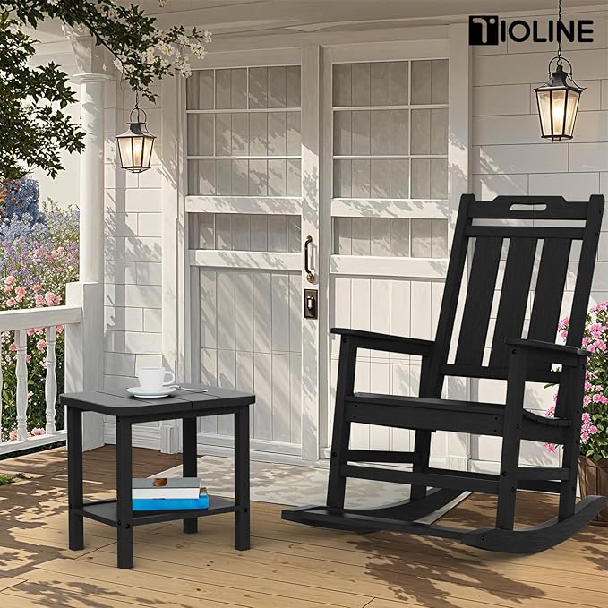 Patio Side Table, Outdoor HDPE Adirondack End Table for Patio,Outdoor Side Table for Backyard, Garden, Pool, Lawn,Black
