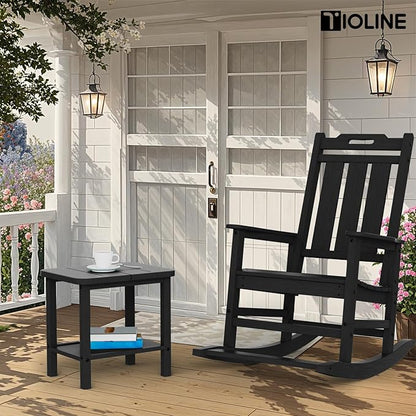 Patio Side Table, Outdoor HDPE Adirondack End Table for Patio,Outdoor Side Table for Backyard, Garden, Pool, Lawn,Black