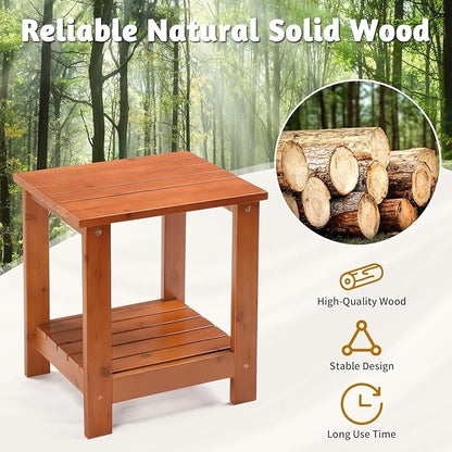 Outvita Outdoor Side Table, Acacia Wooden End Table Small Coffee Table for Patio Balcony Garden Living Room Bedroom Sturdy