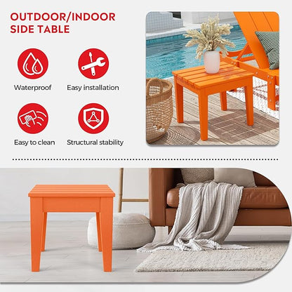 Costaelm Outdoor Patio Table and Chairs Set of 2, 2-Piece HDPE Garden Chair with Square Adirondack Side Table Set, Porch Chairs Coffee Table for Outside Porch Backyard, Orange
