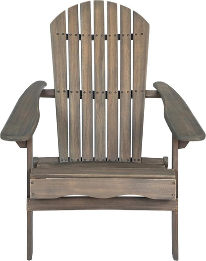 Merax Folding Adjustable Acacia Wood Adirondack Chairs, Water Proof Outdoor Wooden Fire Pit Lounge Reclining Chair for Yard, Garden, Patio, Gray
