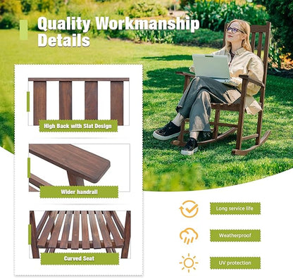 Greesum 2 Piece Acacia Rocking Chairs,Outdoor Bistro Furniture Set Pure Wood Framed for Porch, Lawn Garden, Deck,Brown