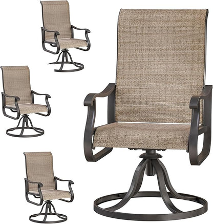 Swivel Patio Chairs Set of 4, Outdoor Dining Chairs with High Back, All-Weather Swivel Rocker Chair for Lawn, Porch or Garden(Brown, 4 PCS)