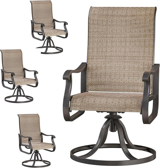 Swivel Patio Chairs Set of 4, Outdoor Dining Chairs with High Back, All-Weather Swivel Rocker Chair for Lawn, Porch or Garden(Brown, 4 PCS)