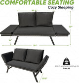 Greesum Outdoor Sofa, Woven Rattan Patio Furniture, Convertible Daybed or Double Chair with Adjustable Armrests - Photo 3