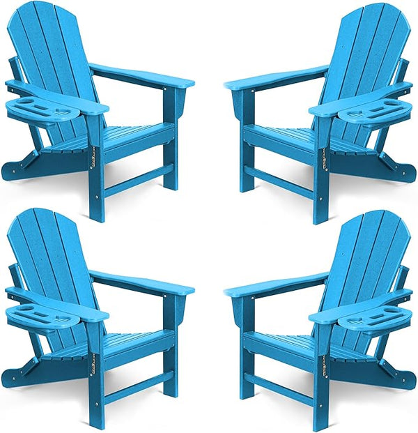 FOOWIN Folding Adirondack Chair Set of 4, HDPE Adirondack Chairs with Cup Holder - Photo 1