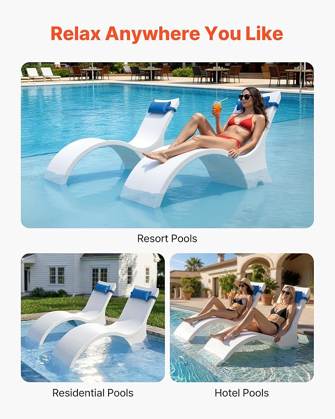 VEVOR Pool Lounge Chairs, Set of 2 Chaise Lounger with Headrest - Photo 8