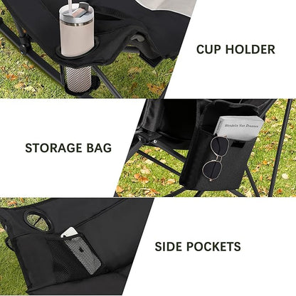 Oversized Rocking Camping Chair with Headrest & Cup Holder - 400lbs Capacity, 600D Oxford Fabric, Easy Fold Portable Outdoor Rocker Chair for Camping, Backyard, Beach, Light Gray