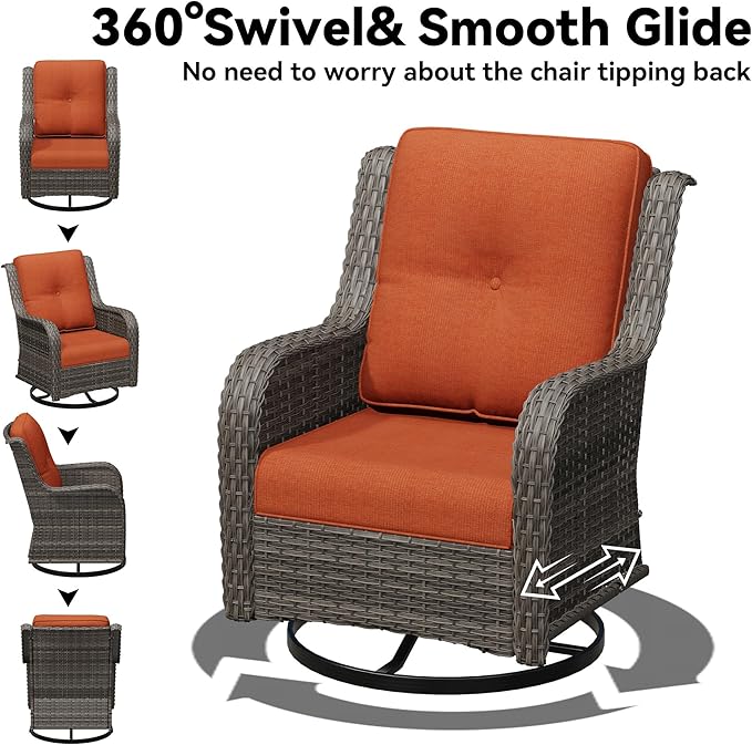 Swivel Rocker Patio Chairs Set of 2 - Outdoor Wicker Patio Furniture Set 2 Pieces with Thickened Olefin Cushions - Photo 4