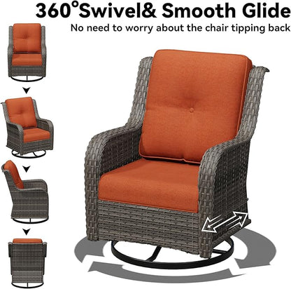 6 Pieces Outdoor Wicker Patio Furniture Set with Fire Pit Table, Patio Chair Set with Thickened Olefin Cushions, High Back and Deep Seating, Hand-Woven PE Rattan for Porch, Deck
