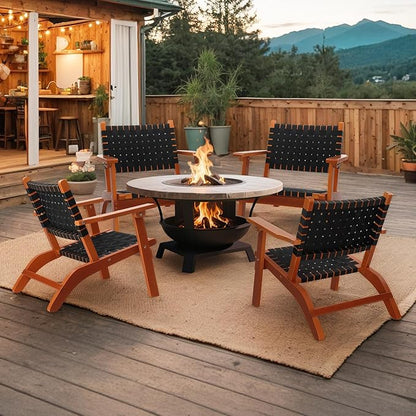 VINGLI Outdoor Armchair, All-Weather Wooden Patio Chair with Waterproof PE Woven Fabric, Adirondack Chair for Garden, Lawn and Poolside (1, Black and Brown)