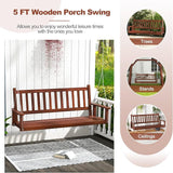 Tangkula 3 Person Wooden Porch Swing, Hanging Patio Swing with 2 Adjustable Galvanized Metal Chains, Slatted Back & Seat - Photo 5