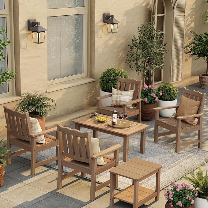 Stoog Patio Chair, All-Weather Outdoor Chairs with 400 lbs Weight Capacity, Looks Like Real Wood, for Patio, Deck, Pool and Backyard, Teak