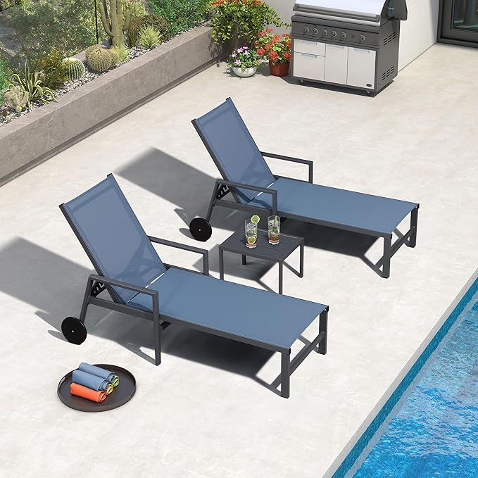 PURPLE LEAF Patio Chaise Lounge Set for 4 Outdoor Pool Lounge Chairs with Armrest and Adjustable Backrest Aluminum - Photo 2