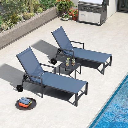 PURPLE LEAF Patio Chaise Lounge Set for 4 Outdoor Pool Lounge Chairs with Armrest and Adjustable Backrest Aluminum Reclining Sunbathing Tanning Chair for Outside Poolside Yard Balcony, Indigo