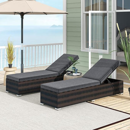Tangkula Outdoor Chaise Lounge, Patio Wicker Lounge Chair w/ 4-Level Backrest, Heavy-Duty Metal Frame, Outside Rattan Reclining Chair w/Long Seat Cushion for Backyard, Poolside