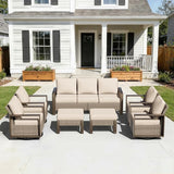 7 Pieces Metal Wicker Patio Furniture Set - 75" Sofa, Four Swivel Chairs and Two Ottomans - Photo 9