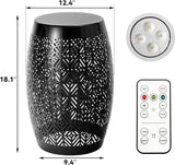18" Cutout Metal Outdoor Side Table with 3-Mode LED Lights, Modern Decorative Drum End Table - Photo 2