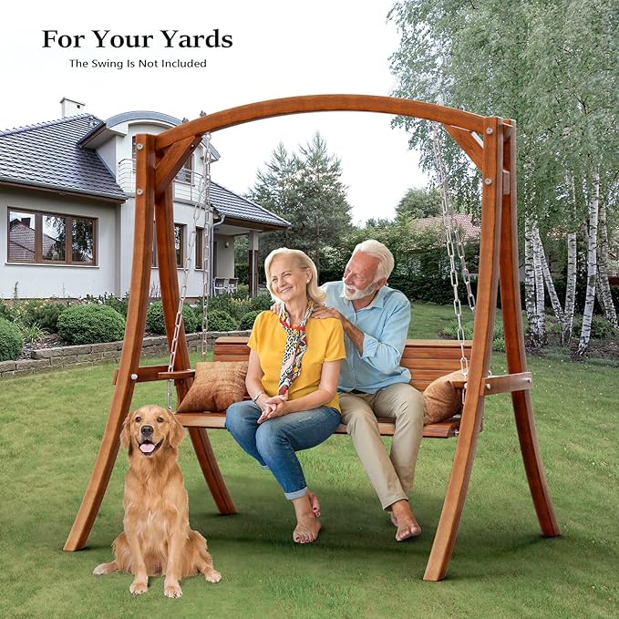 VINGLI Outdoor Wooden Swing Frame, Heavy Duty 1000 LBS A-Frame Swing Stand with Farmhouse Cottage Style - Photo 7