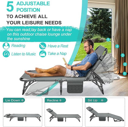 ABORON 3-in-1 Folding Patio Lounge Chair, 440LB Heavy-Duty Tri-Fold Guest Bed with Plush Cotton Cushion, No Assembly Adjustable Recliner for Office Nap, Patio Sunbathing, Poolside & Camping