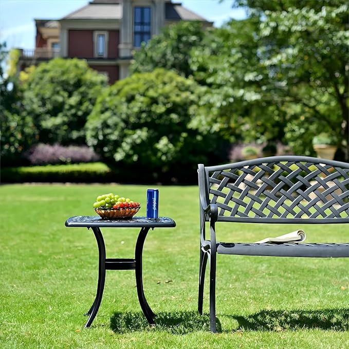 Outdoor 21" Cast Aluminum Square Side Table Set of 2 End Table for Patio, Backyard, Pool, Indoor Companion, Easy Maintenance and Weather Resistant, Black