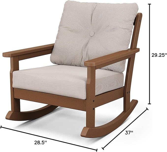 Polywood® Vineyard Deep Seating Rocking Chair in Teak/Dune Burlap - Photo 3