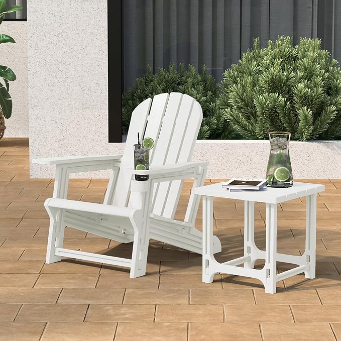 Costaelm Cayman 2-Piece HDPE Plastic Adirondack Patio Chair Set with 18" Side Table, White