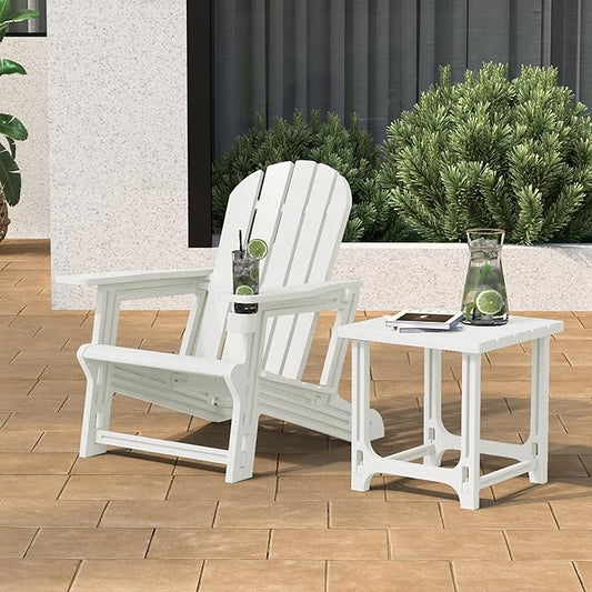 Costaelm Cayman 2-Piece HDPE Plastic Adirondack Patio Chair Set with 18" Side Table, White