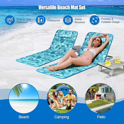 COSTWAY 3-Piece Beach Lounge Chairs, Outdoor Lounger with Side Table, 5 Reclining Positions, Lightweight & Portable Tanning Chairs for Sunbathing, Camping (Turquoise)