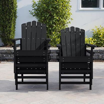 Stackable Adirondack Chairs Set of 2, Durable, Weather-Resistant Outdoor Patio Seating, Low Maintenance Poly Lumber Chairs for Porch, Deck, Garden, Fire Pit (Black)