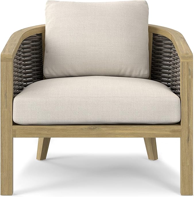 SIMPLIHOME Parkside SOLID ACACIA WOOD 70 inch Wide Rectangle Contemporary 4 Piece Outdoor Conversation Set in Natural - Photo 6