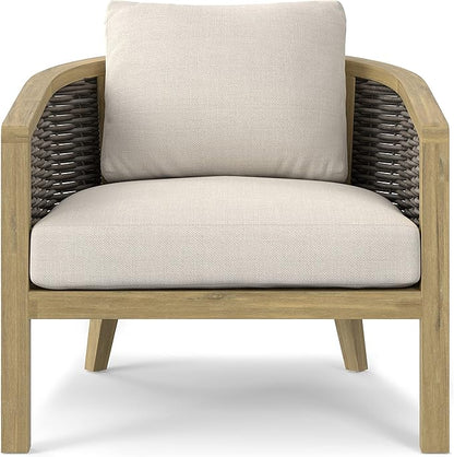 SIMPLIHOME Parkside SOLID ACACIA WOOD 70 inch Wide Rectangle Contemporary 4 Piece Outdoor Conversation Set in Natural for the Living Room
