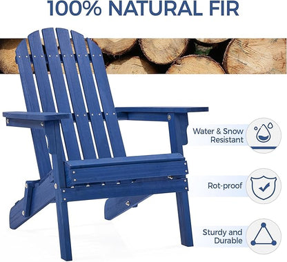 Yaheetech Folding Adirondack Chair Set of 1 Outdoor, 300LBS Solid Wood Garden Chair Weather Resistant, Fire Pit Lounge Chairs for Garden/Yard/Patio/Lawn, Blue