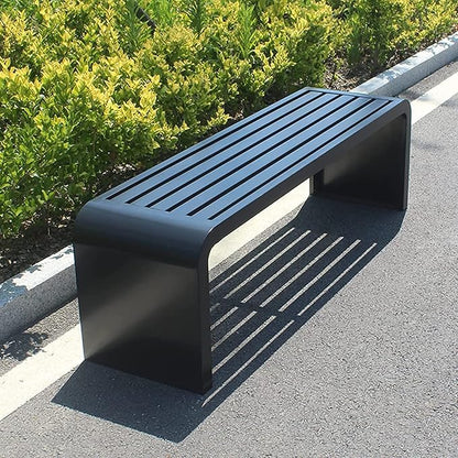 Backless Metal Outdoor Bench,All-Weather Patio Garden Bench for Backyard,Waterproof Durable Steel Park Benches Seat for Garden, Porch, Park, Entryway(47.2x15.8x17.8 inch, Black)
