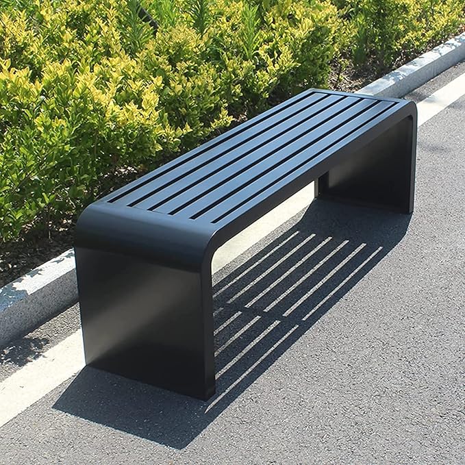 Stainless Steel Outdoor Bench,Backless Garden Patio Porch Outdoor Benches,Weatherproof Metal Bench Seat Outside(39.3x15.8x17.8 inch, Black)