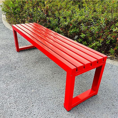 Outdoor Metal Backless Patio Bench, 40in Weatherproof 2-Person Garden Furniture, Sturdy Steel Frame for Yard, Porch, Entryway - Red, Perfect for Outdoor Relaxation