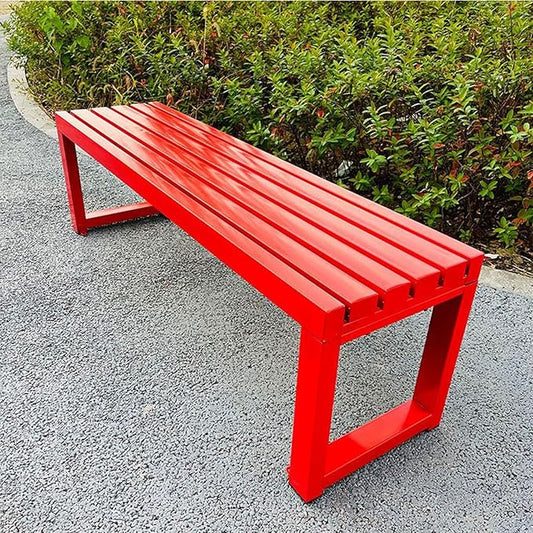 Outdoor Metal Backless Patio Bench, 40in Weatherproof 2-Person Garden Furniture, Sturdy Steel Frame for Yard, Porch, Entryway - Red, Perfect for Outdoor Relaxation