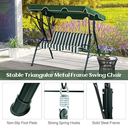 Tangkula 3 Person Porch Swing, Patio Swing with Removable Cushion & Powder-Coated Steel Frame, Outdoor Swing with Canopy for Porch, Backyard, Garden, Balcony (Green)