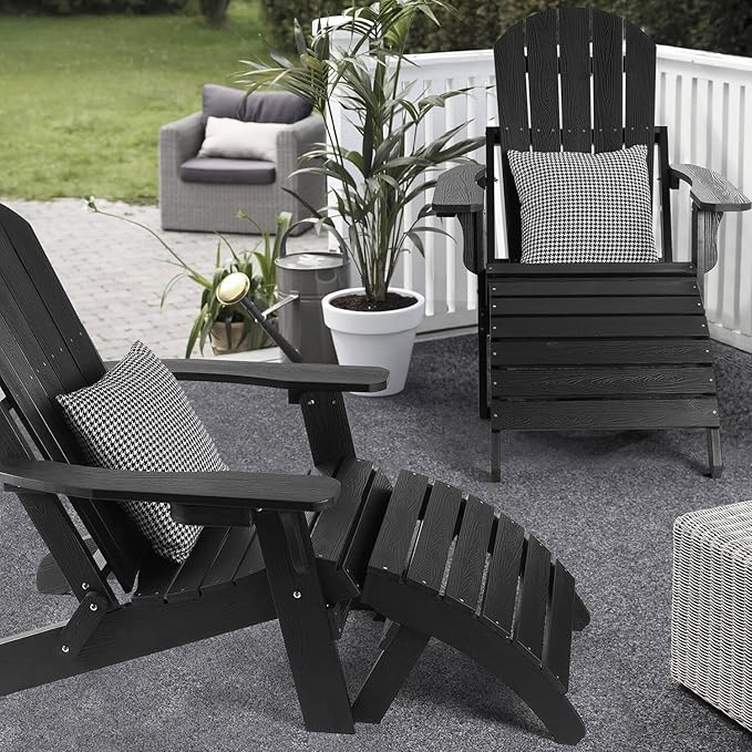 Adirondack Ottoman Set of 4, Plastic Folding Adirondack Footstool, All Weather Ottoman for Adirondack Chairs, Widely Used for Outdoor, Porch, Patio, Garden, Poolside, Fire Pits - Black