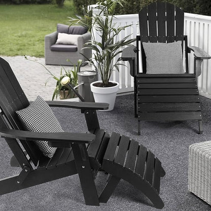 Adirondack Ottoman Set of 2, Plastic Folding Adirondack Footstool, All Weather Ottoman for Adirondack Chairs, Widely Used for Outdoor, Porch, Patio, Garden, Poolside, Fire Pits - Black