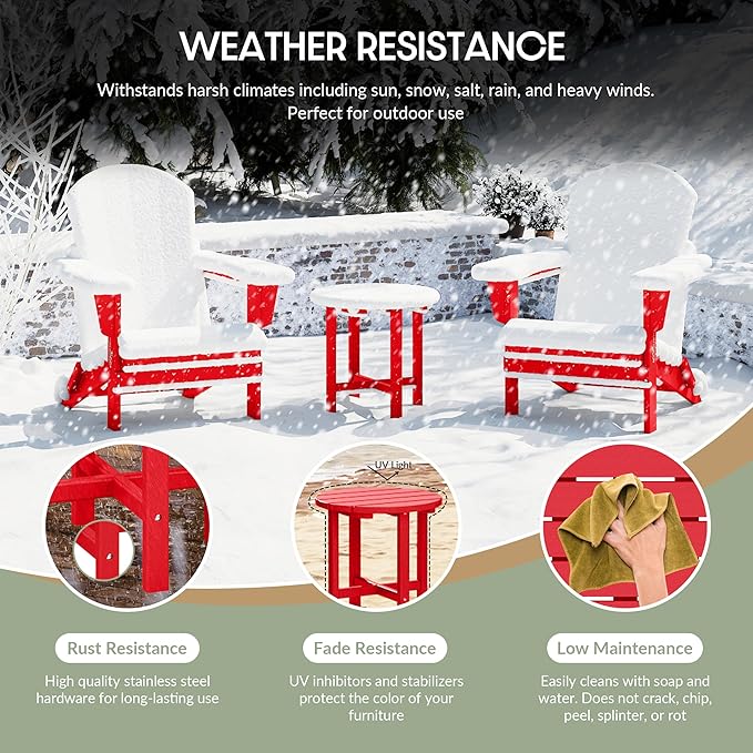 WestinTrends Dylan Adirondack Round Outdoor Side Table, Red - Photo 5
