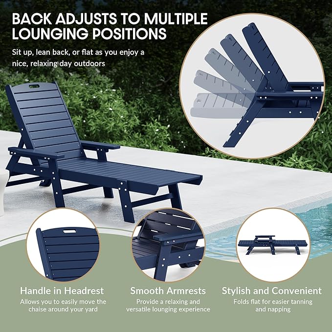 WestinTrends Malibu Poly Reclining Chaise Lounge Navy Blue - Photo 4