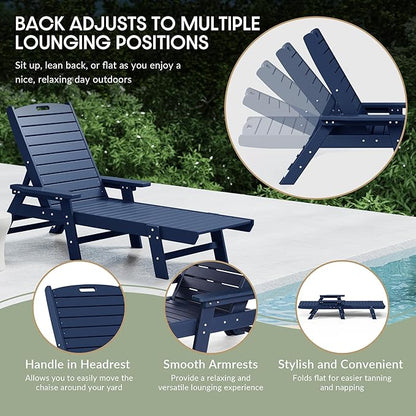 WestinTrends Malibu Poly Reclining Chaise Lounge Navy Blue