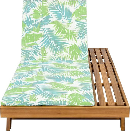 Christopher Knight Home Kayes Acacia Wood Chaise Lounge with 2'' Cushion, Outdoor 79'' Patio Recliner Chair with 4-Position Adjustable Backrest, Sun Lounger for Poolside Backyard, Teak+Green Leaf